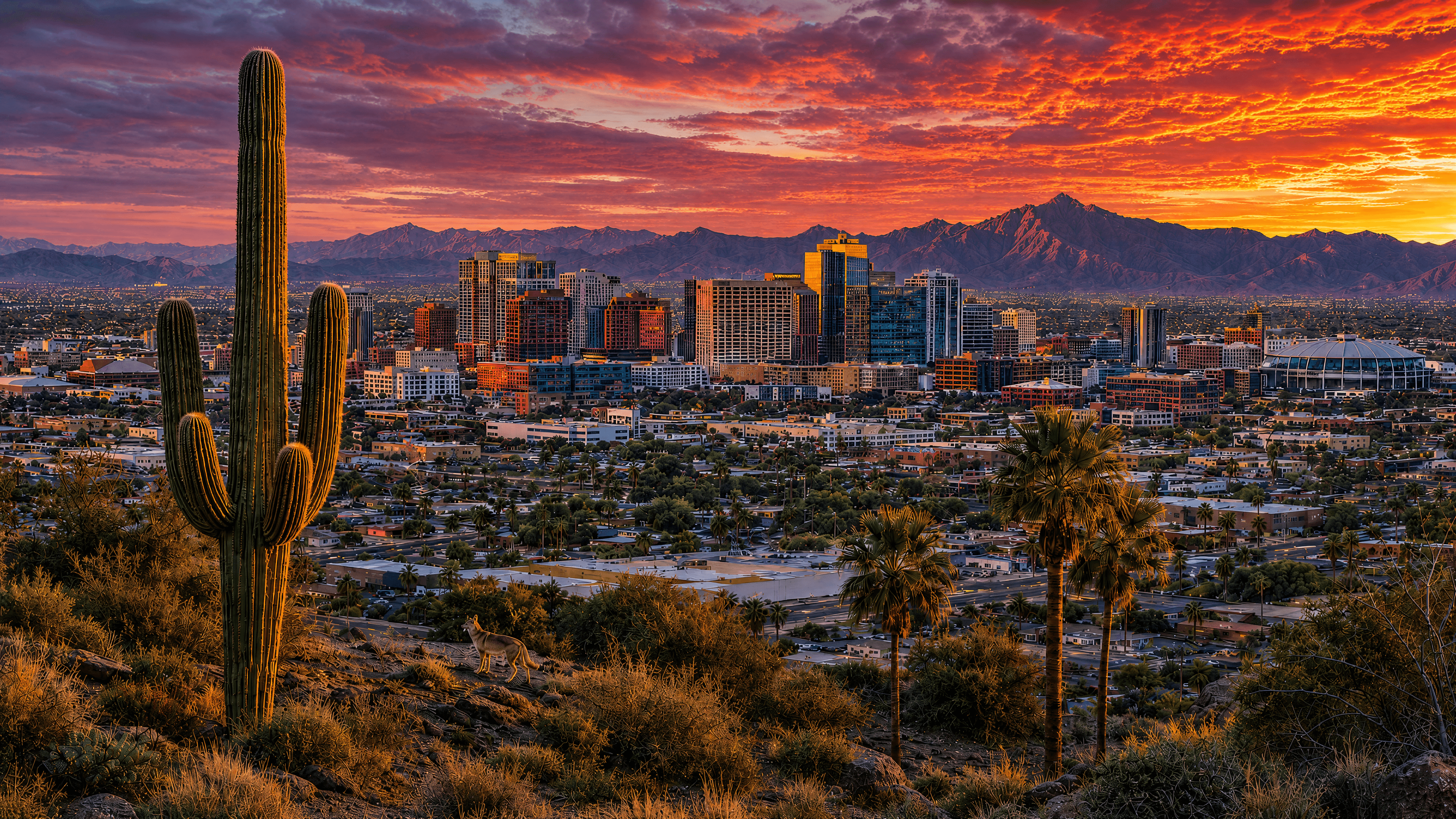 Phoenix skyline at sunset